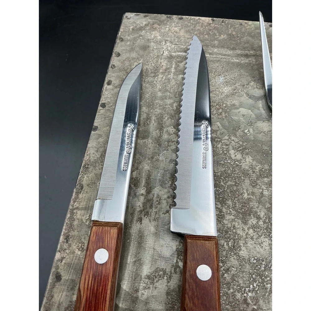 Vintage Forgecraft Washington Forge 5 Piece Knife Set with Wood Wall Block Japan